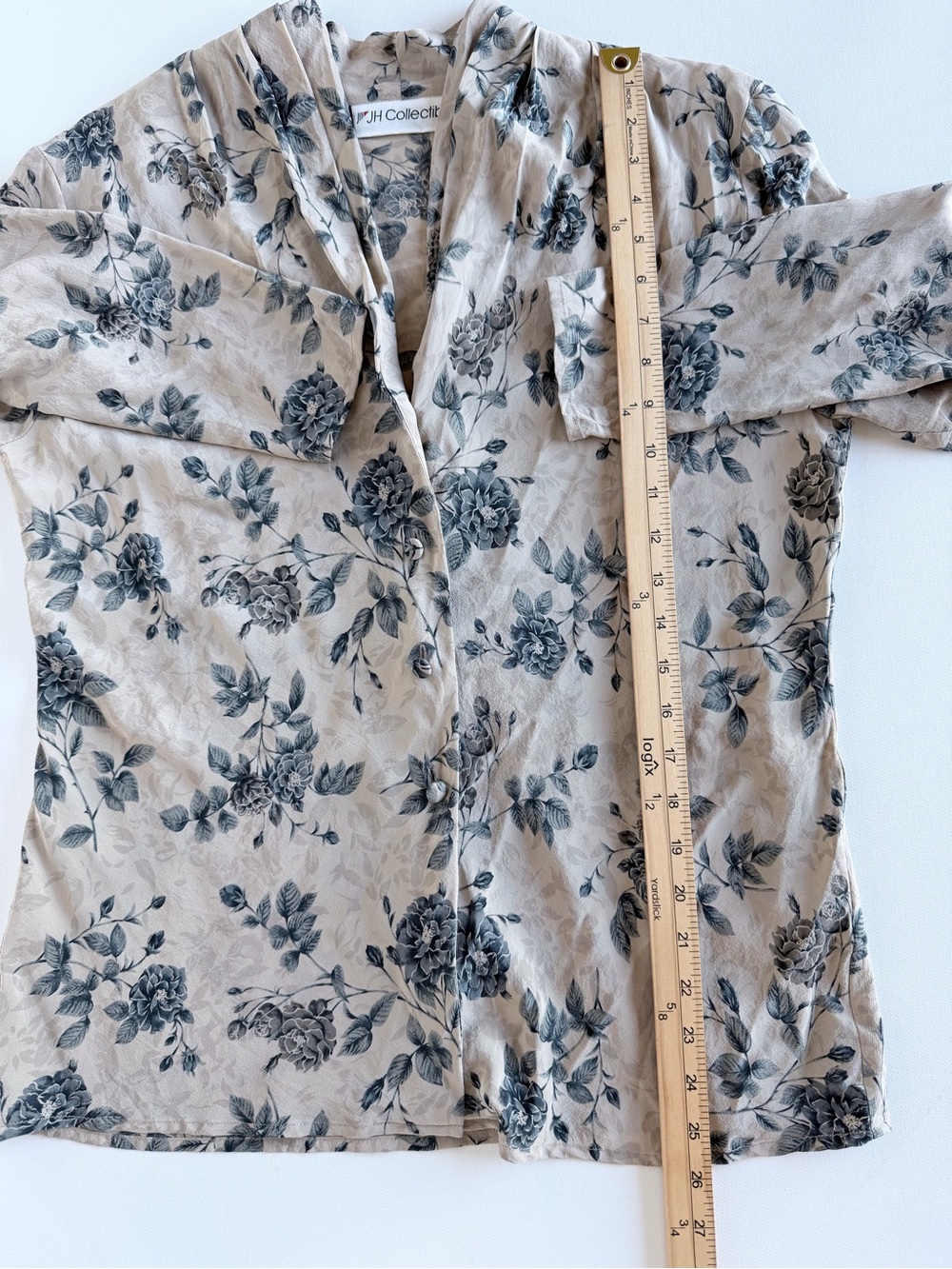 Vintage JH Collectibles 100% Silk Floral Button Front Blouse Size 10 Cottagecore - Picture 5 of 9